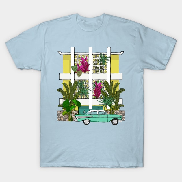 Mellow Yellow Breeze Block Apartments with Plants T-Shirt by jenblove